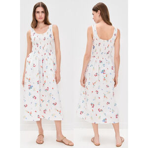 NWT WAYF Dana Smocked Drop-Waist Sleeveless A-Line Midi Dress Ivory Blossom M